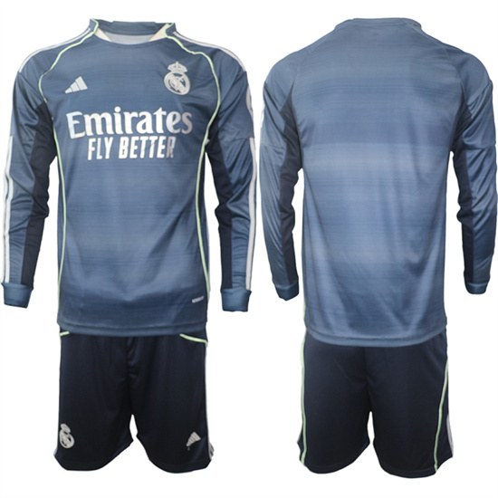 Men's Real Madrid Blank 2025-26 Away Long Sleeves Adidas Soccer Suit Jerseys