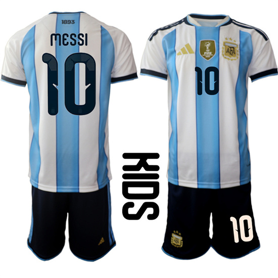Youth Argentina #10 Lionel Messi National Team FIFA x World Cup 2026 Home White On Field Kids Jersey