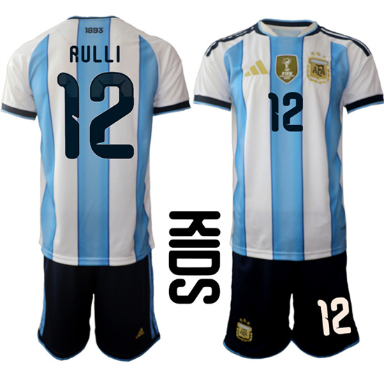 Youth Argentina #12 RULLI National Team FIFA x World Cup 2026 Home White On Field Kids Jersey