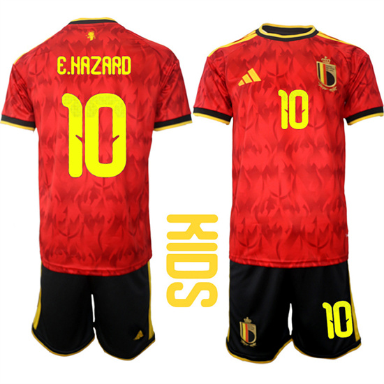 Youth Belgium #10 E.HAZARD National Team FIFA x World Cup 2026 Home Red On Field Kids Jersey