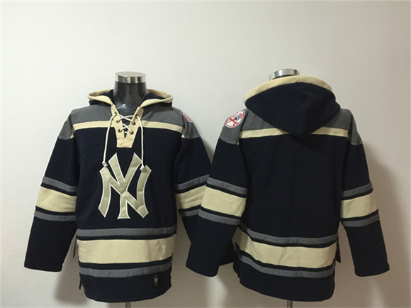 Men's New York Yankees Blank Navy Ageless Must-Have Lace-Up Pullover Hoodie