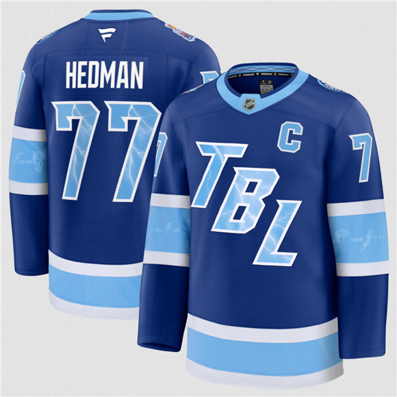 Men's Tampa Bay Lightning #77 Victor Hedman Blue 2026 Stadium Series Stitched Jersey