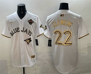 Men's Toronto Blue Jays #22 Ernie Clement White Gold 2025 American League Champions Limited Stitched Jersey