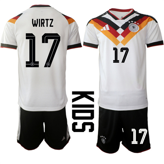 Youth Germany #17 WIRTZ National Team FIFA x World Cup 2026 Home White On Field Kids Jersey