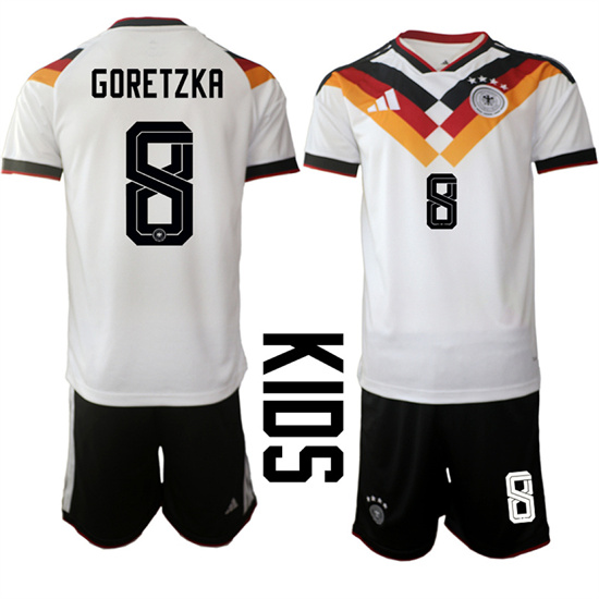 Youth Germany #8 GORETZKA National Team FIFA x World Cup 2026 Home White On Field Kids Jersey
