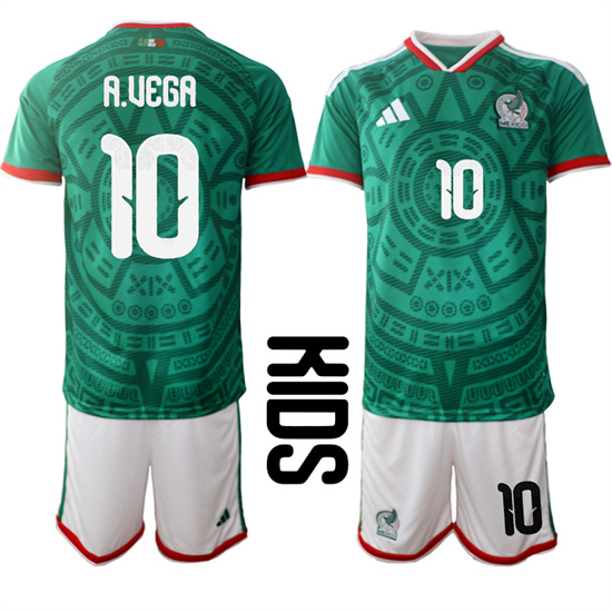 Youth Mexico #10 A.UEGA National Team FIFA x World Cup 2026 Home Green On Field Kids Jersey
