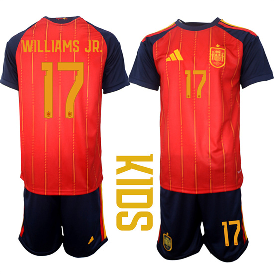 Youth Spain #17 WILLIAMS JR. National Team FIFA x World Cup 2026 Home Red On Field Kids Jerseys