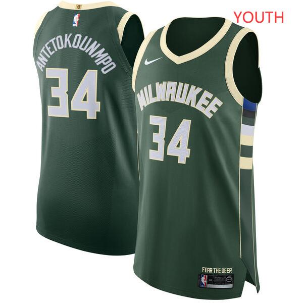 Youth Milwaukee Bucks #34 Giannis Antetokounmpo Green NBA Authentic Icon Edition Nike Jersey