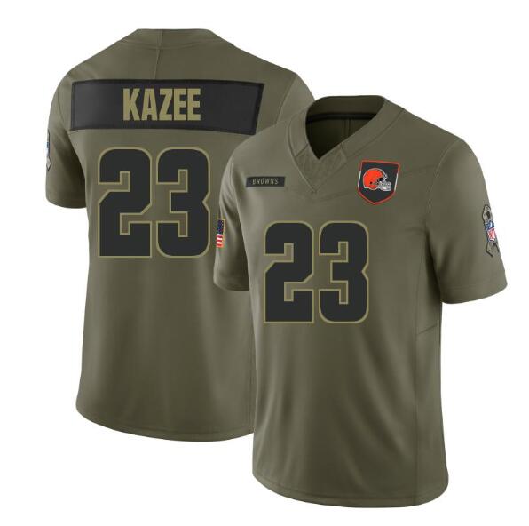 Men's Cleveland Browns #23 Damontae Kazee Limited Olive 2025 Salute To Service Jersey