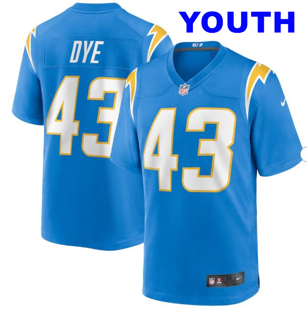 Youth Los Angeles Chargers #43 Troy Dye Alternate Charger Powder Blue Game Jersey