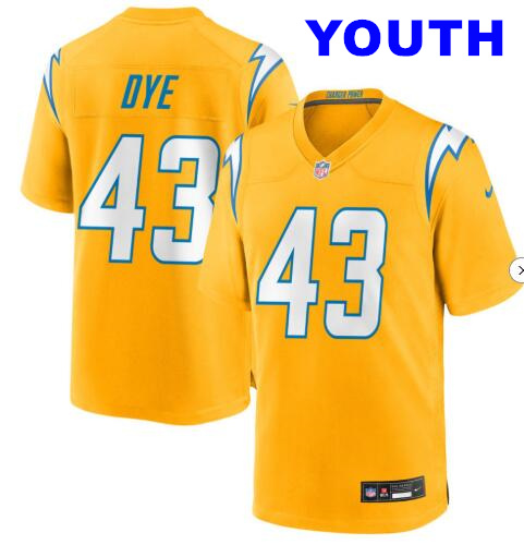 Youth Los Angeles Chargers #43 Troy Dye Alternate Charger Power Game Gold Jersey