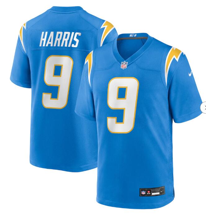 Men's Los Angeles Chargers #9 Tre Harris Alternate Charger Powder Blue Game Jersey