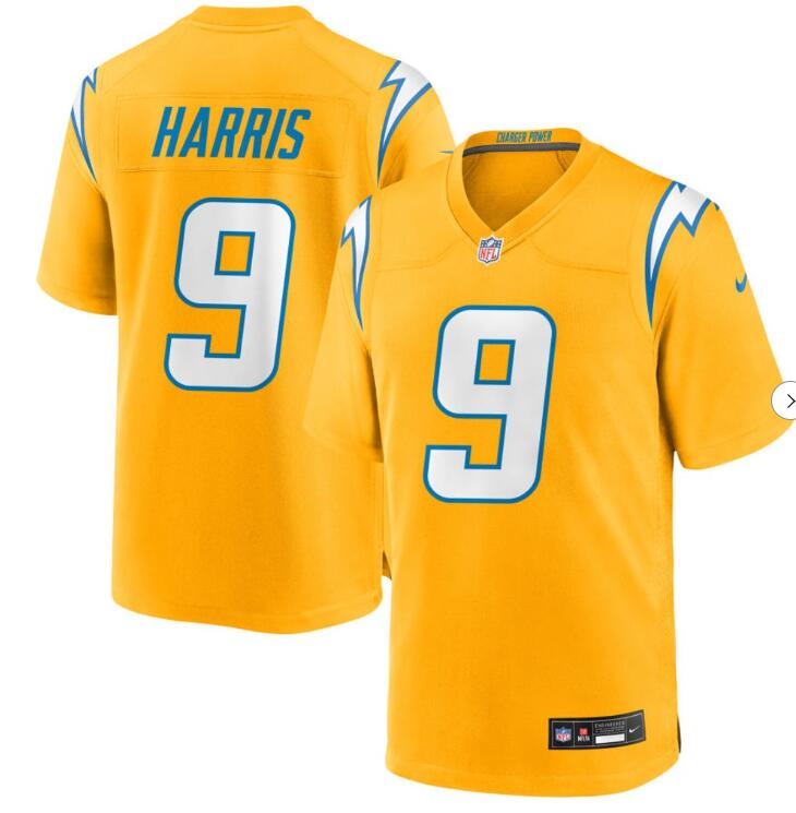 Men's Los Angeles Chargers #9 Tre Harris Alternate Charger Power Game Gold Jersey