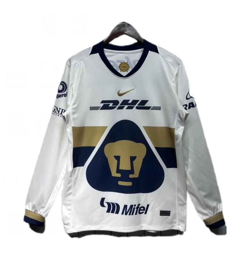 Men's PUM UNAM 2025-26 Home Long Sleeves Sail Obsidian Club Gold Nike AAA Soccer Jerseys