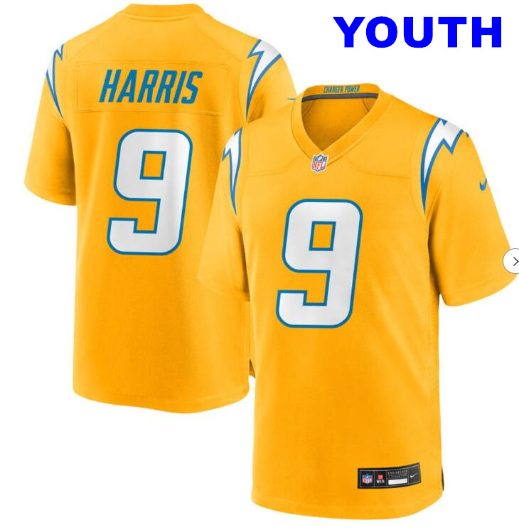 Youth Los Angeles Chargers #9 Tre Harris Alternate Charger Power Game Gold Jersey