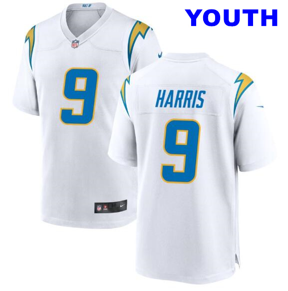 Youth Los Angeles Chargers #9 Tre Harris Alternate Charger White Game Jersey