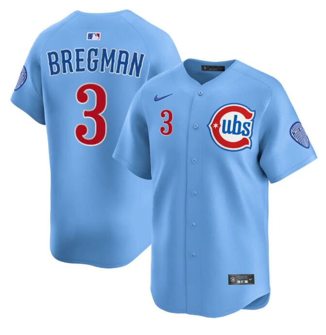 Men's Chicago Cubs #3 Alex Bregman Nike Light Blue 2nd Alternate Limited Jersey