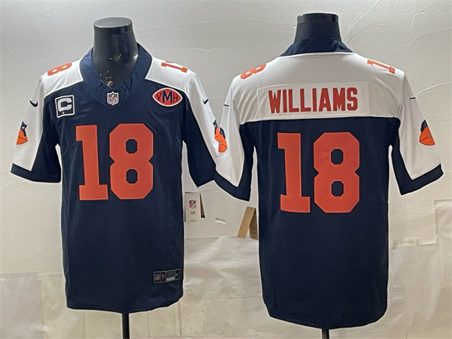 Men's Chicago Bears #18 Caleb Williams Navy White F.U.S.E. With 1-star C Patch And VMH Patch Throwback Limited Football Stitched Jersey