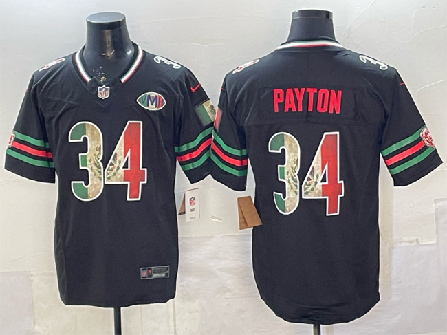 Men's Chicago Bears #34 Walter Payton Black Mexico F.U.S.E. With VMH Patch Stitched Football Jersey