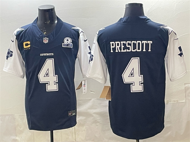 Men's Dallas Cowboys #4 Dak Prescott Navy F.U.S.E. With Established In 1960 Patch And 4-Star C Patch Vapor Limited Stitched Football Jersey