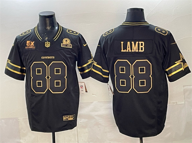 Men's Dallas Cowboys #88 CeeDee Lamb Black Gold 2025 F.U.S.E. With 5x Super Bowl Champions & Established In 1960 Patch Vapor Limited Stitched Football Jersey