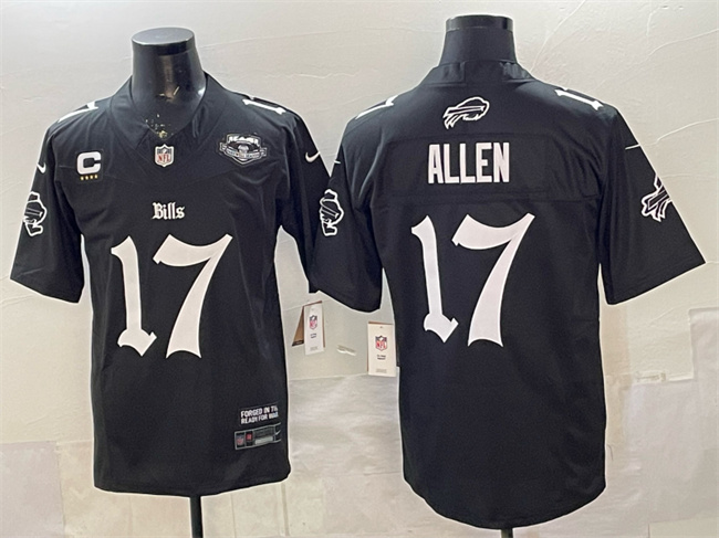 Men's Buffalo Bills #17 Josh Allen Black 2025 F.U.S.E. 'Gothic Cold Front Edition' With Farewell Patch & 4-Star C Patch Vapor Limited Football Stitched Jersey