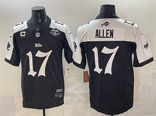 Men's Buffalo Bills #17 Josh Allen Black White 2025 F.U.S.E. 'Gothic Cold Front Edition' With Farewell Patch & 4-Star C Patch Vapor Limited Football Stitched Jersey