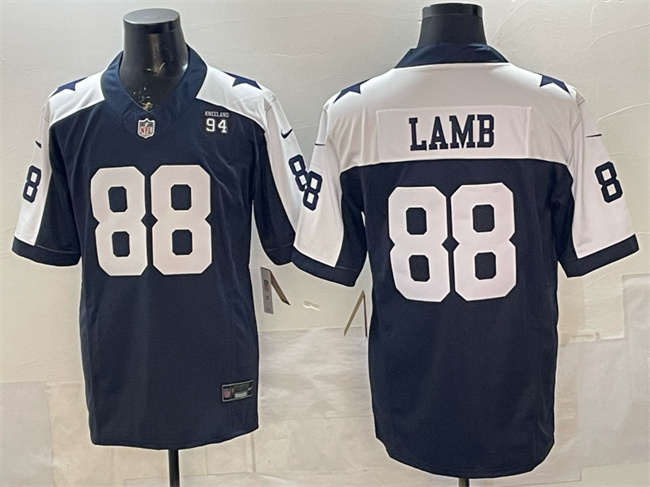 Men's Dallas Cowboys #88 CeeDee Lamb Navy F.U.S.E. 94 Marshawn Kneeland Memorial Patch Vapor Limited Stitched Football Jersey