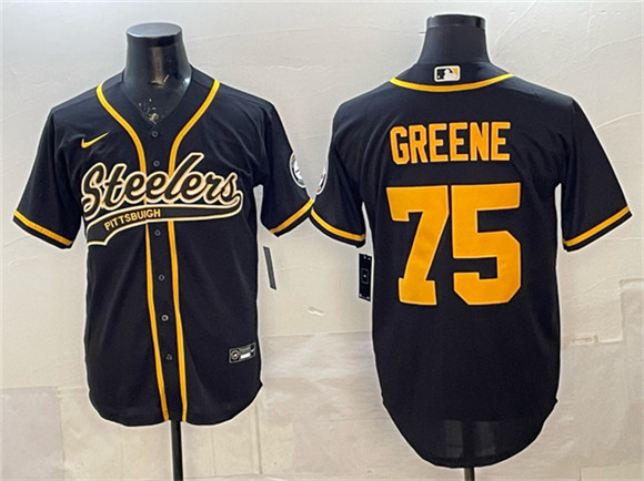 Men's Pittsburgh Steelers #75 Joe Greene Black With Patch Cool Base Stitched Baseball Jersey
