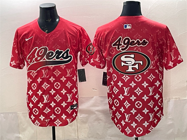 Men's San Francisco 49ers Team Big Logo Red Limited Stitched Baseball Jersey