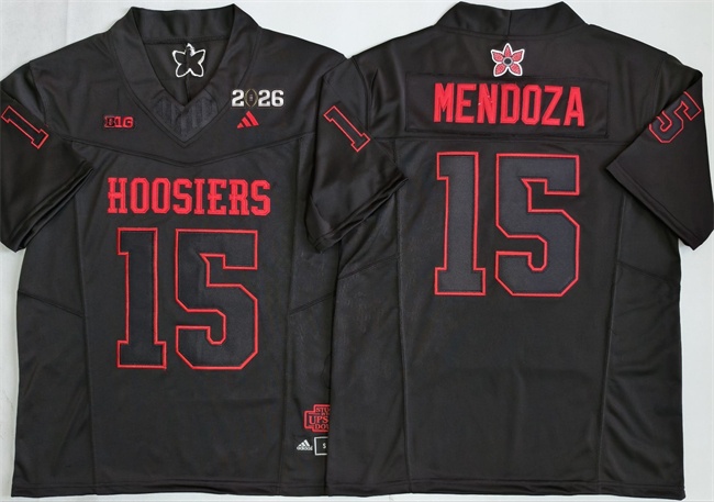Men's Indiana Hoosiers #15 Fernando Mendoza 2026 Championship Patch Limited Black Fashion College Football Jersey
