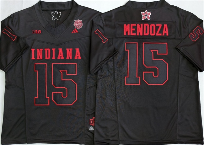 Men's Indiana Hoosiers #15 Fernando Mendoza With 2025-26 Champion Patch Limited Black Fashion College Football Jersey