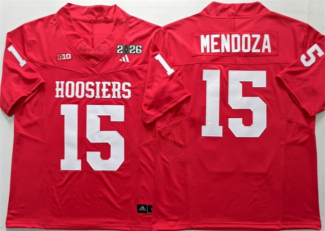 Men's Indiana Hoosiers #15 Fernando Mendoza With 2026 Championship Patch Red College Football Jersey
