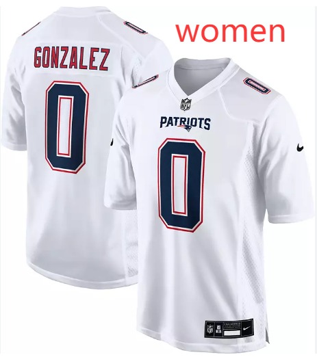 Women New England Patriots #0 Christian Gonzalez Nike White Alternate Game Jersey