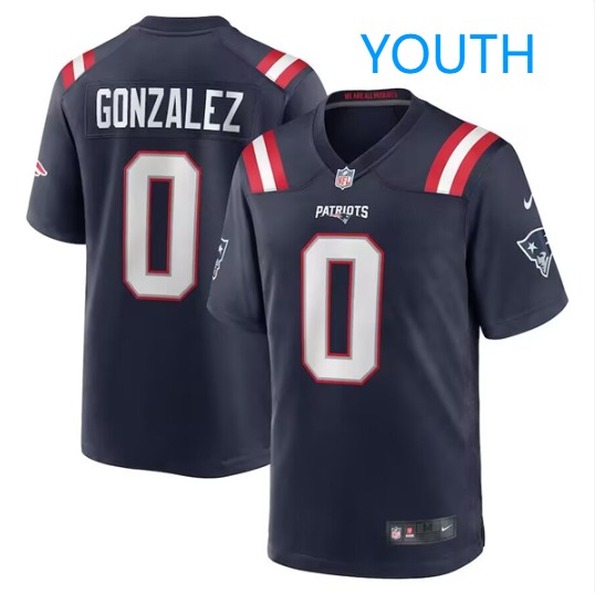 Youth New England Patriots #0 Christian Gonzalez Navy Stitched Game Jersey