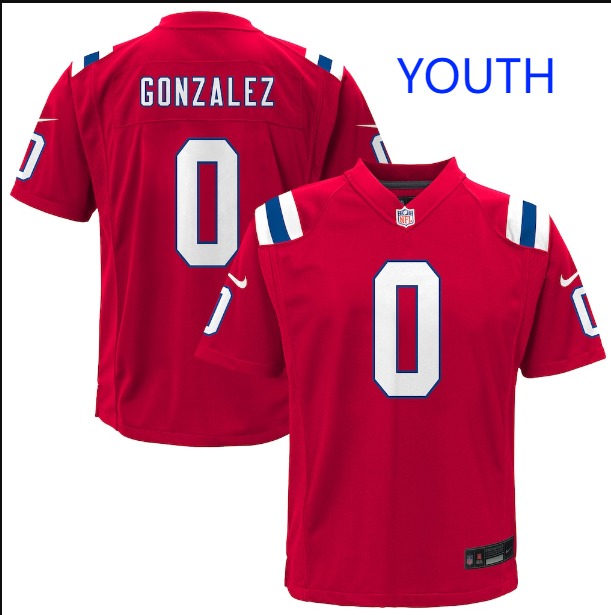 Youth New England Patriots #0 Christian Gonzalez Nike Red Alternate Game Jersey