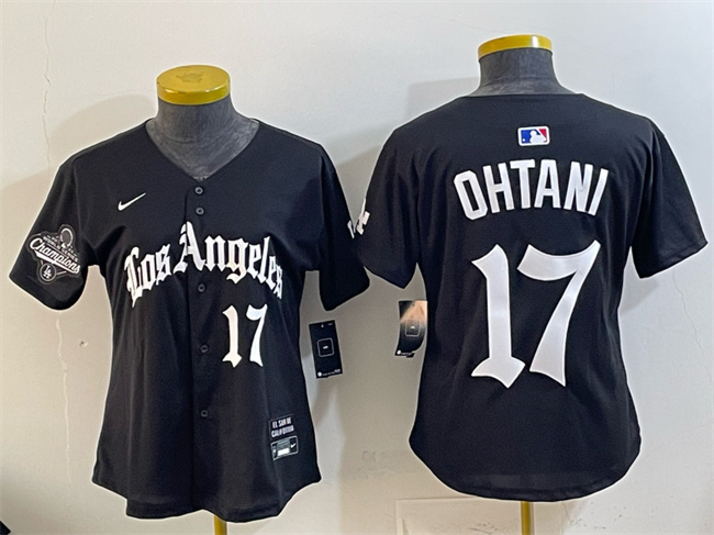 Youth Los Angeles Dodgers #17 Shohei Ohtani Black 2025 World Series Champions LA Gothic Edition Limited Stitched Baseball Jersey