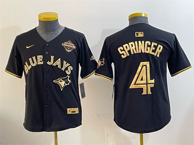 Youth Toronto Blue Jays #4 George Springer Black Gold 2025 American League Champions Limited Stitched Baseball Jersey