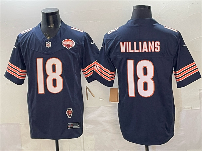 Men's Chicago Bears #18 Caleb Williams Navy F.U.S.E. 2025 NFC North Champions & Illinois Patch Stitched Football Jersey