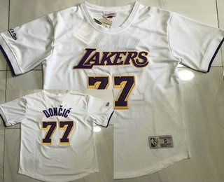 Men's Los Angeles Lakers #77 Luka Doncic White Short Sleeved AU Throwback Jersey