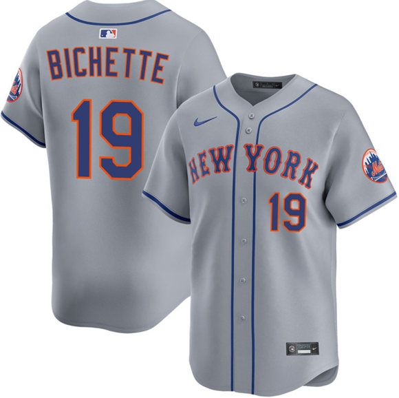 Men's New York Mets #19 Bo Bichette 2026 Gray Limited Stitched Baseball Jersey