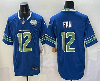 Men's Seattle Seahawks #12 Fan Royal FUSE 2025 NFC West Champions Patch Limited Stitched Jersey