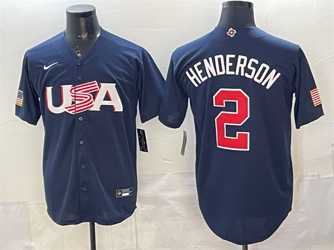 Men's USA Baseball #2 Gunnar Henderson Navy 2026 WBC World Baseball Classic Stitched Jersey