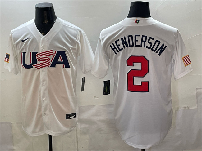 Men's USA Baseball #2 Gunnar Henderson White 2026 WBC World Baseball Classic Stitched Jersey