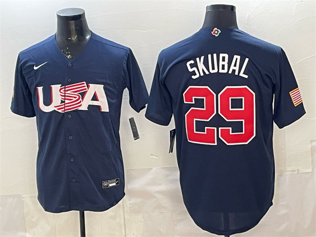 Men's USA Baseball #29 Cal Raleigh Navy 2026 WBC World Baseball Classic Stitched Jersey