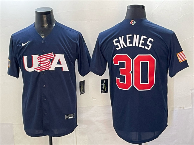 Men's USA Baseball #30 Paul Skenes Navy 2026 WBC World Baseball Classic Stitched Jersey