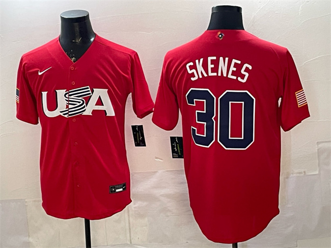 Men's USA Baseball #30 Paul Skenes Red 2026 WBC World Baseball Classic Stitched Jersey