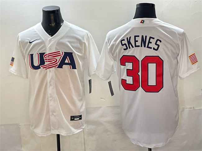 Men's USA Baseball #30 Paul Skenes White 2026 WBC World Baseball Classic Stitched Jersey