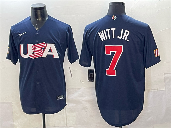 Men's USA Baseball #7 Bobby Witt Jr. Navy 2026 WBC World Baseball Classic Stitched Jersey