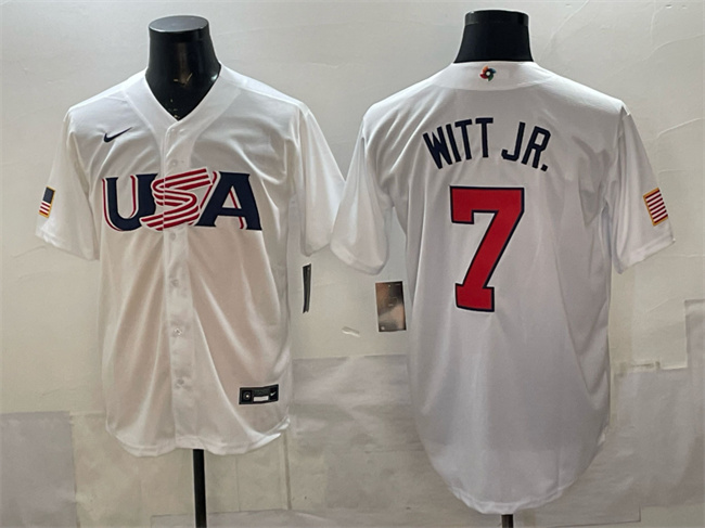 Men's USA Baseball #7 Bobby Witt Jr. White 2026 WBC World Baseball Classic Stitched Jersey